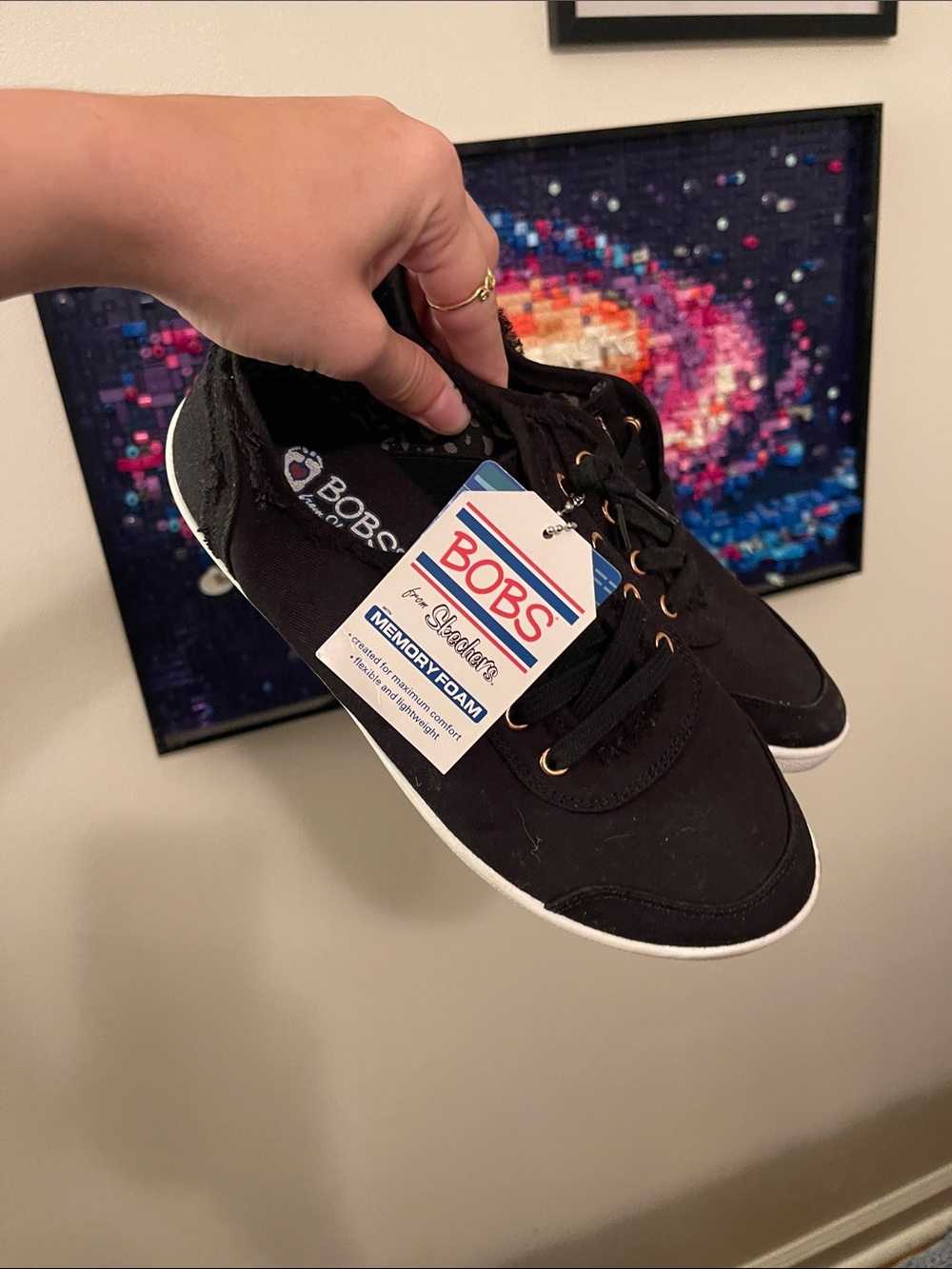 BOBS from Skechers Women's Black Lace-Up Sneakers with White Sole